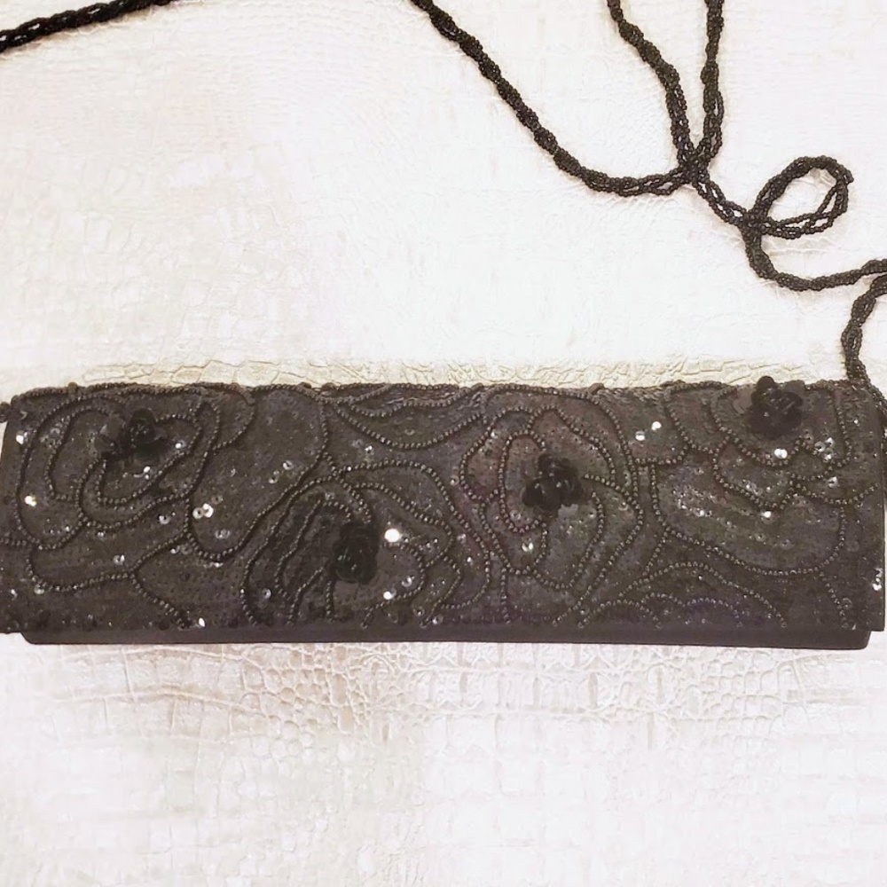La Regale black sequined evening bag